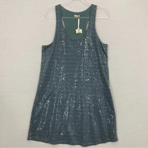 New Fossil Gray Green Sequins Sparkling Sleeveless Stretch Pullover Dress Large - Picture 1 of 9